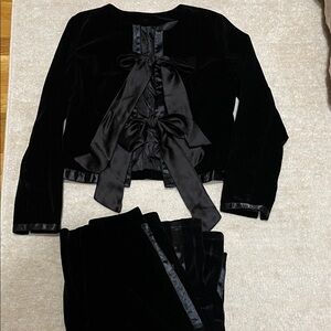 Black Velvet Bow-Front Jacket and Pants Set